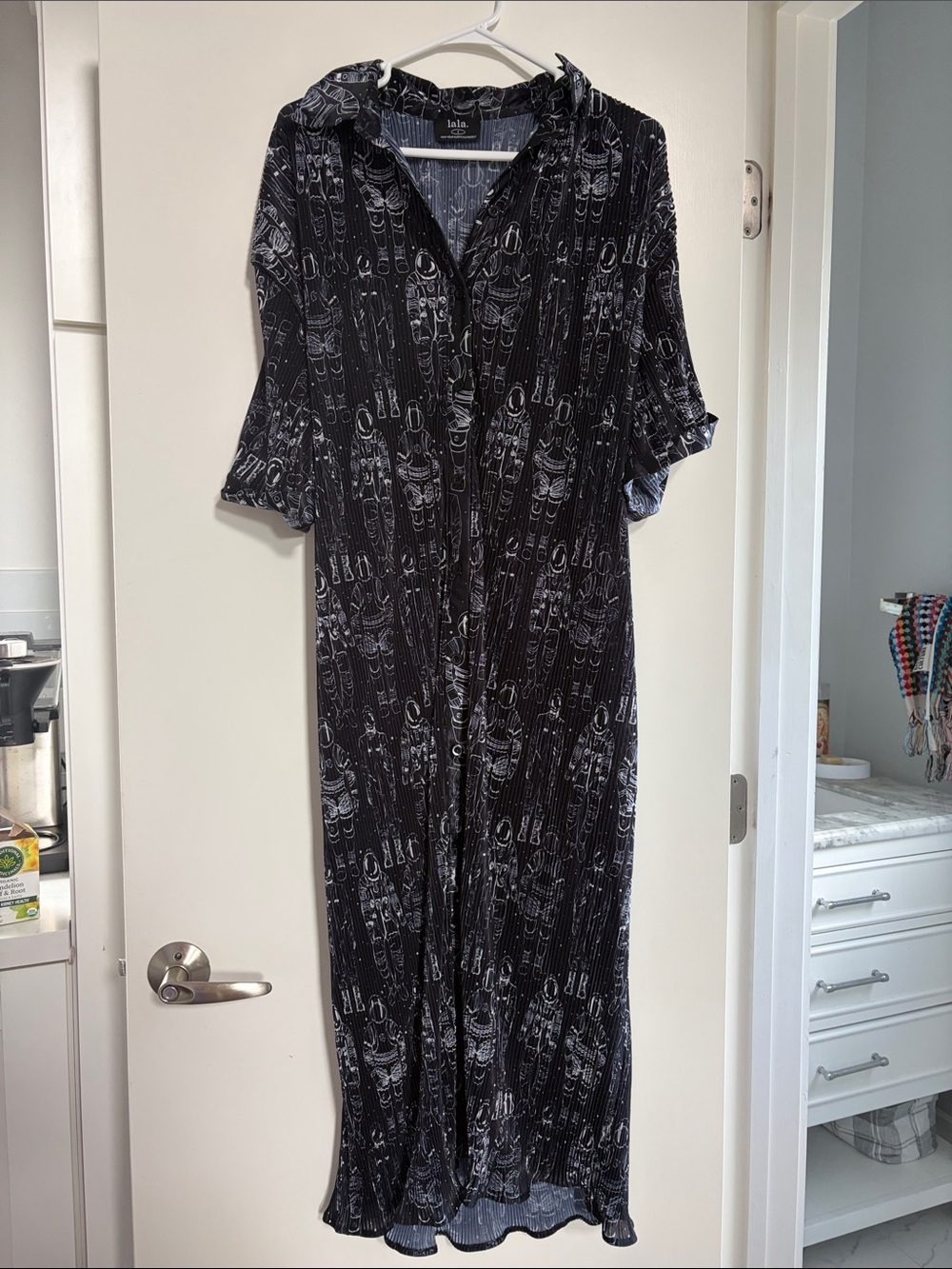 Dressed in Lala astronaut space Black Patterned Button-Front Maxi Dress